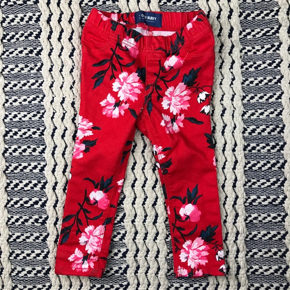 Old Navy Red Floral Skinny Legging Jeans